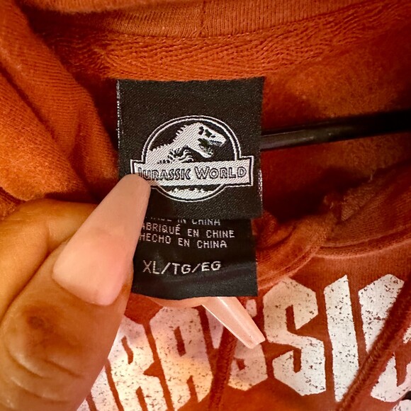 Jurassic World Hoodie Orange Graphic Dinosaur Bone T-Rex Universal Men's XL - Picture 2 of 6
